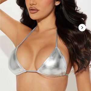 NWOT Metallic Silver Triangle Bikini Top